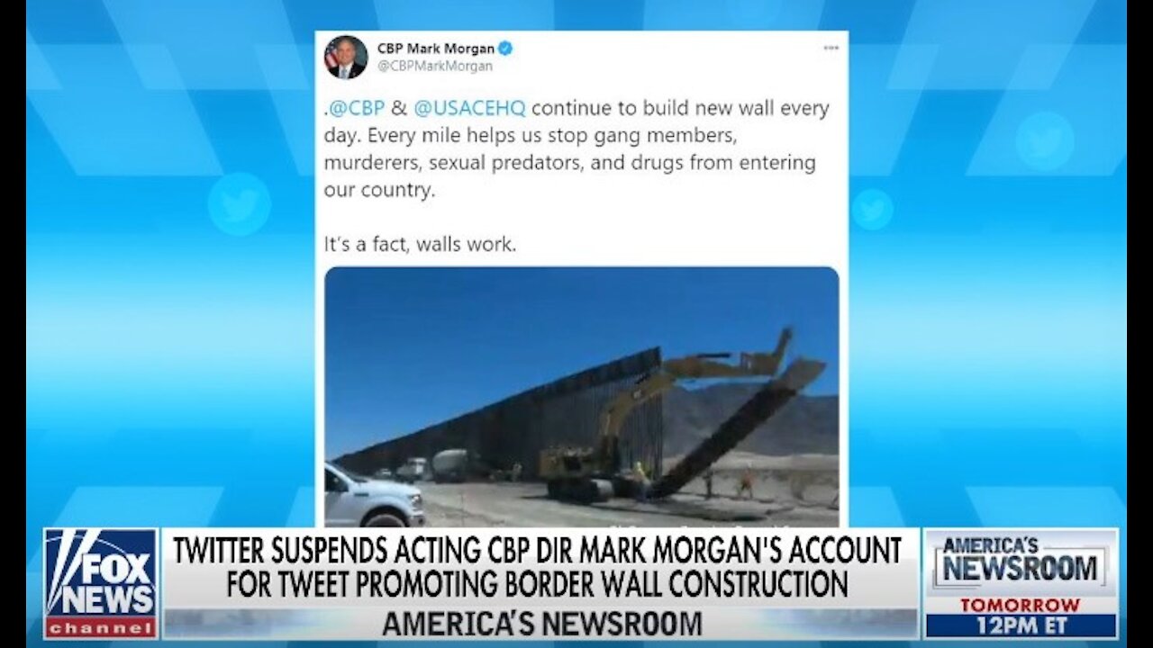 Mark Morgan slams Twitter for suspending his account over tweet on border wall
