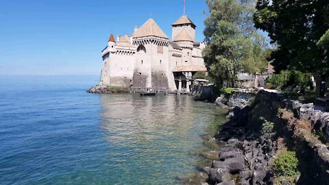 Castle in Switzerland with blue lake