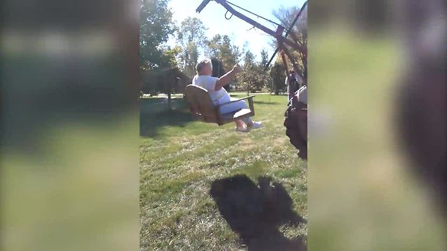 Grandma Goes For A Ride On A Bench Attached To A Tractor