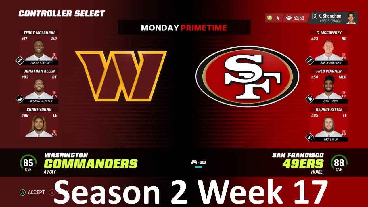 Madden Nfl 23 Commanders Vs 49ers Simulation Franchise S2 W17