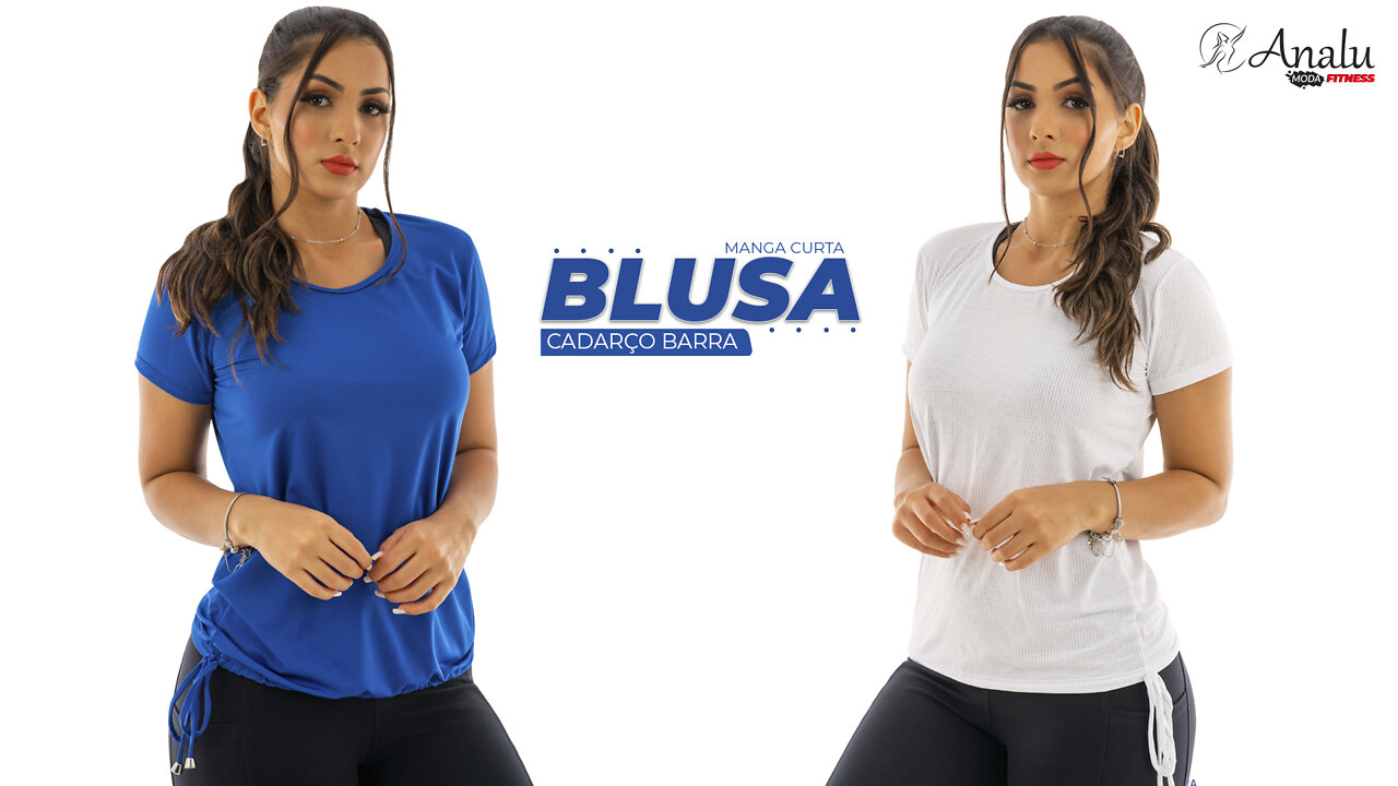 Blusa Fitness Manga Curta Cadarço na Barra