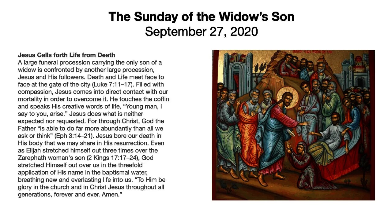 The Sunday of the Widow’s Son - Trinity 16 - September 27, 2020