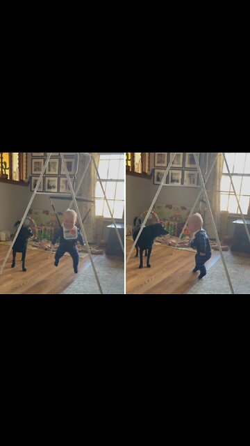 Baby hilariously saying pup jump with me