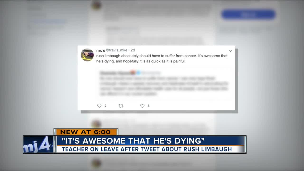 'It's awesome that he's dying:' Teacher on leave after tweet about Rush Limbaugh