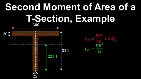 Second Moment of Area, Parallel Axis Theorem, T-Section, Example - Structural Engineering