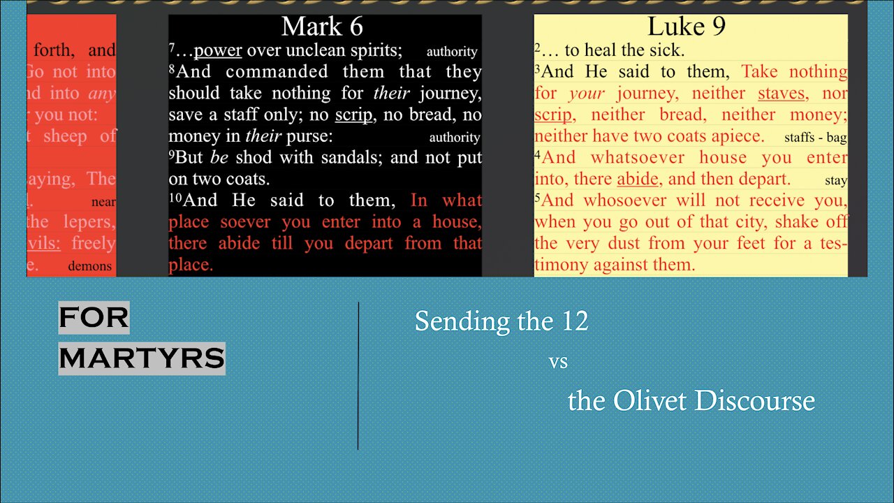 227. Rubric pt 2. Instructing martyrs. Matthew 10 & 24, Mark 6 & 13, Luke 9 & 21