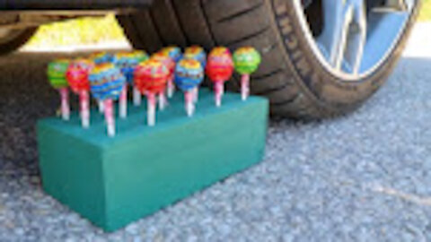 Crushing Crunchy & Soft Things by Car! EXPERIMENT CAR vs Floral Foam and Chupa Chups Lollipops