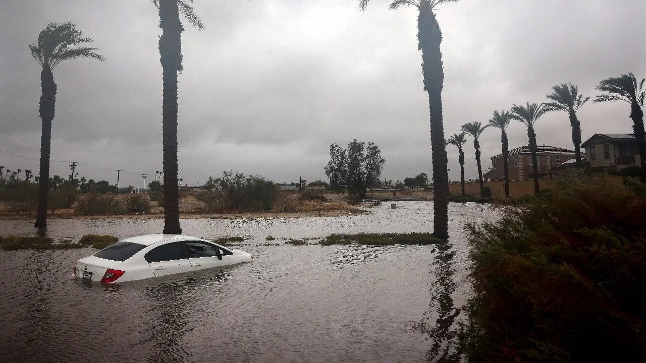 L'ESULE SOPRAVVIVE A PALM SPRINGS SOMMERSA DALLA TEMPESTA TROPICALE HILARY E AL TERREMOTO!