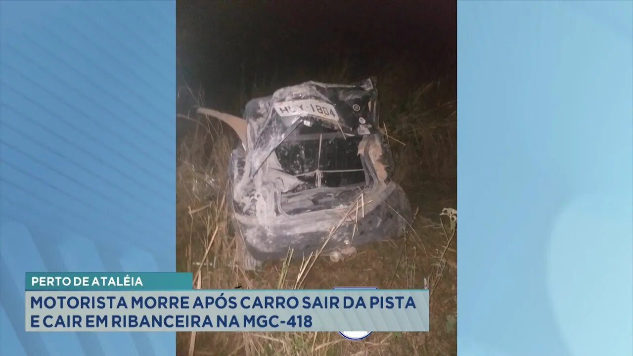 Perto de Ataléia: Motorista morre após carro sair da pista e cair em ribanceira na MGC-418.