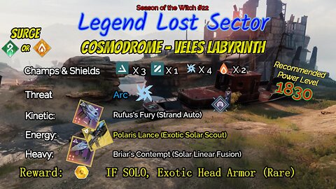 Destiny 2 Legend Lost Sector: Cosmodrome - Veles Labyrinth on my Strand Hunter 10-25-23