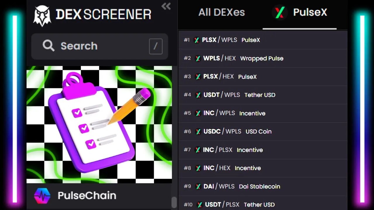 Dexscreener watchlist set up for PulseChain : The Mint Factory