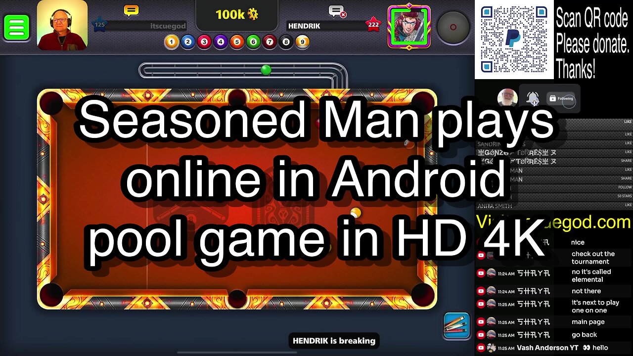 Seasoned Man plays online in Android pool game in HD 4K 🎱🎱🎱 8 Ball Pool 🎱🎱🎱