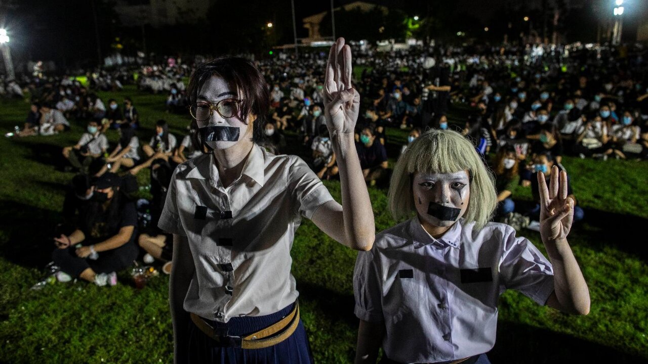 Protesters in #Bangkok on Sunday took to streets in their cars, motorbikes & scooters in Thailand