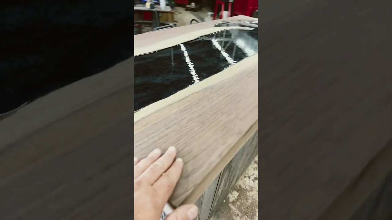 Black Metallic Epoxy River Bar Top: Final project in the shop.