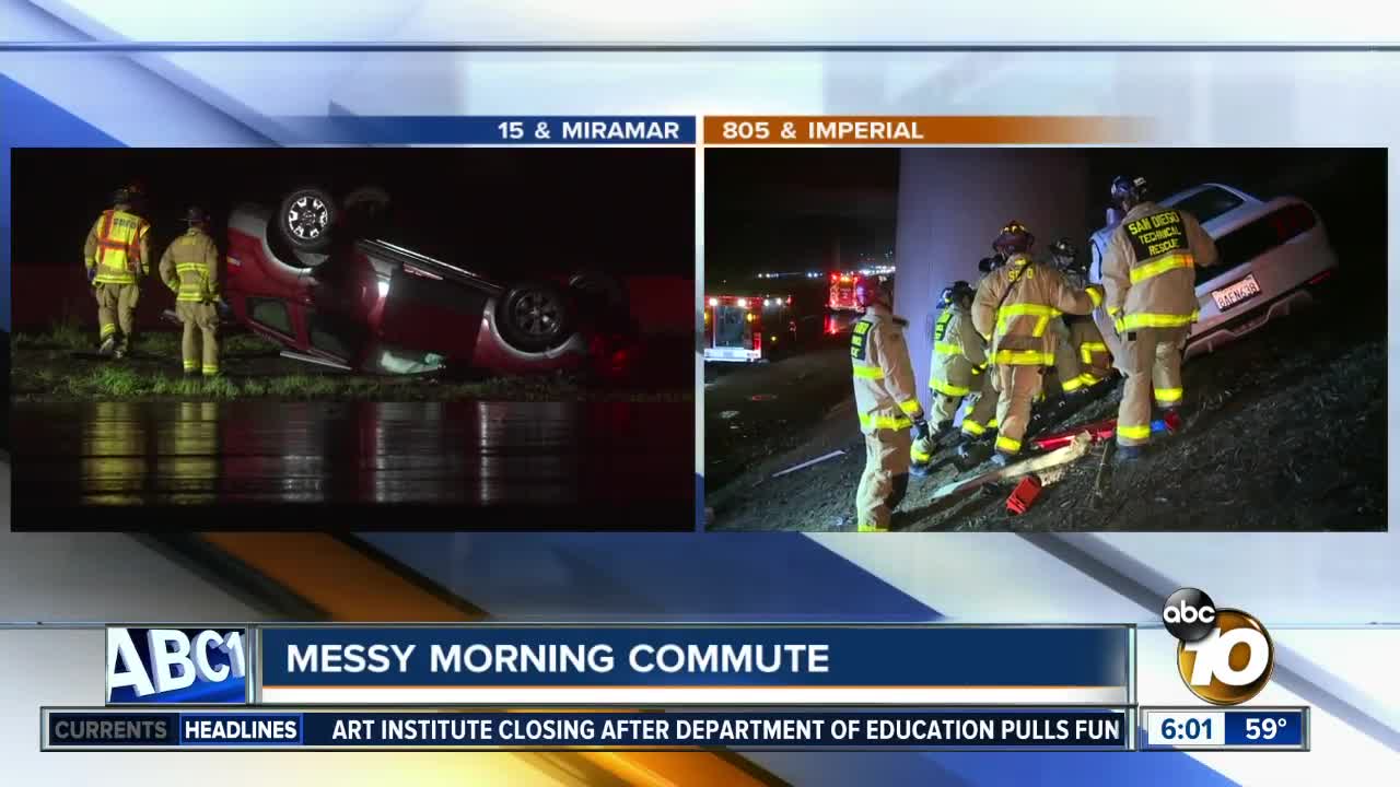 Numerous crashes occur during wet morning commute