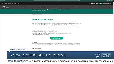 Tampa Bay area YMCAs closed, will be used to support healthcare workers' children