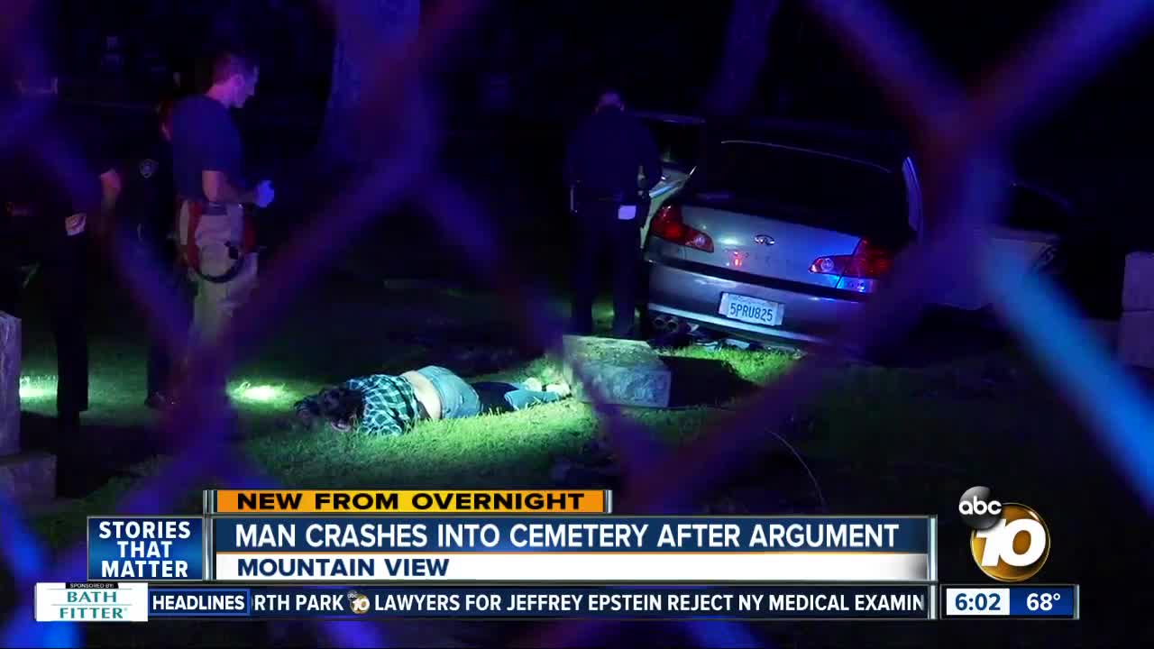 Driver crashes through cemetery after argument with ex-girlfriend