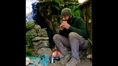 Winter camping in a bushcraft shelter