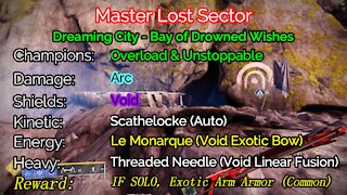 Destiny 2, Master Lost Sector, Bay of Drowned Wishes on the Dreaming City 12-2-21