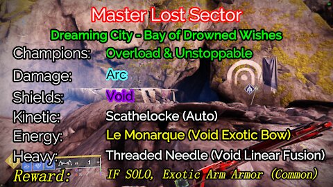 Destiny 2, Master Lost Sector, Bay of Drowned Wishes on the Dreaming City 12-2-21