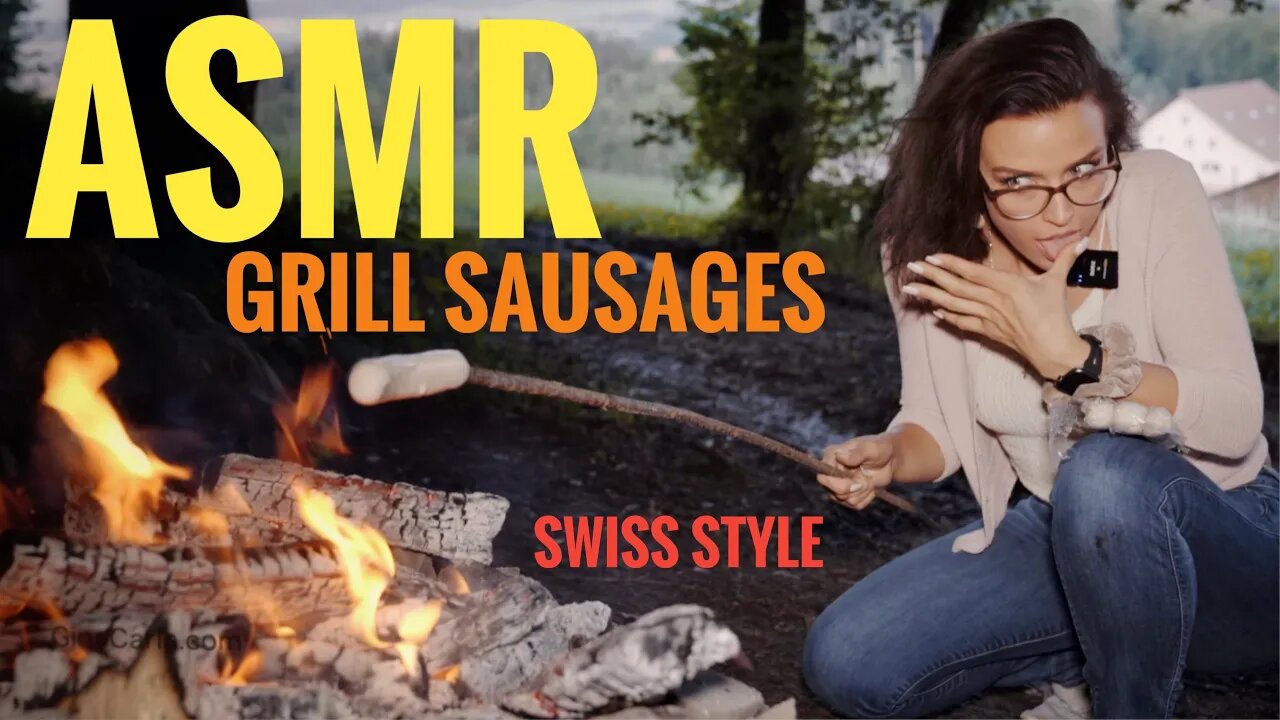ASMR Gina Carla 😋 Grilling Sausages on a Camping Fire in the Woods of Switzerland 🇨🇭