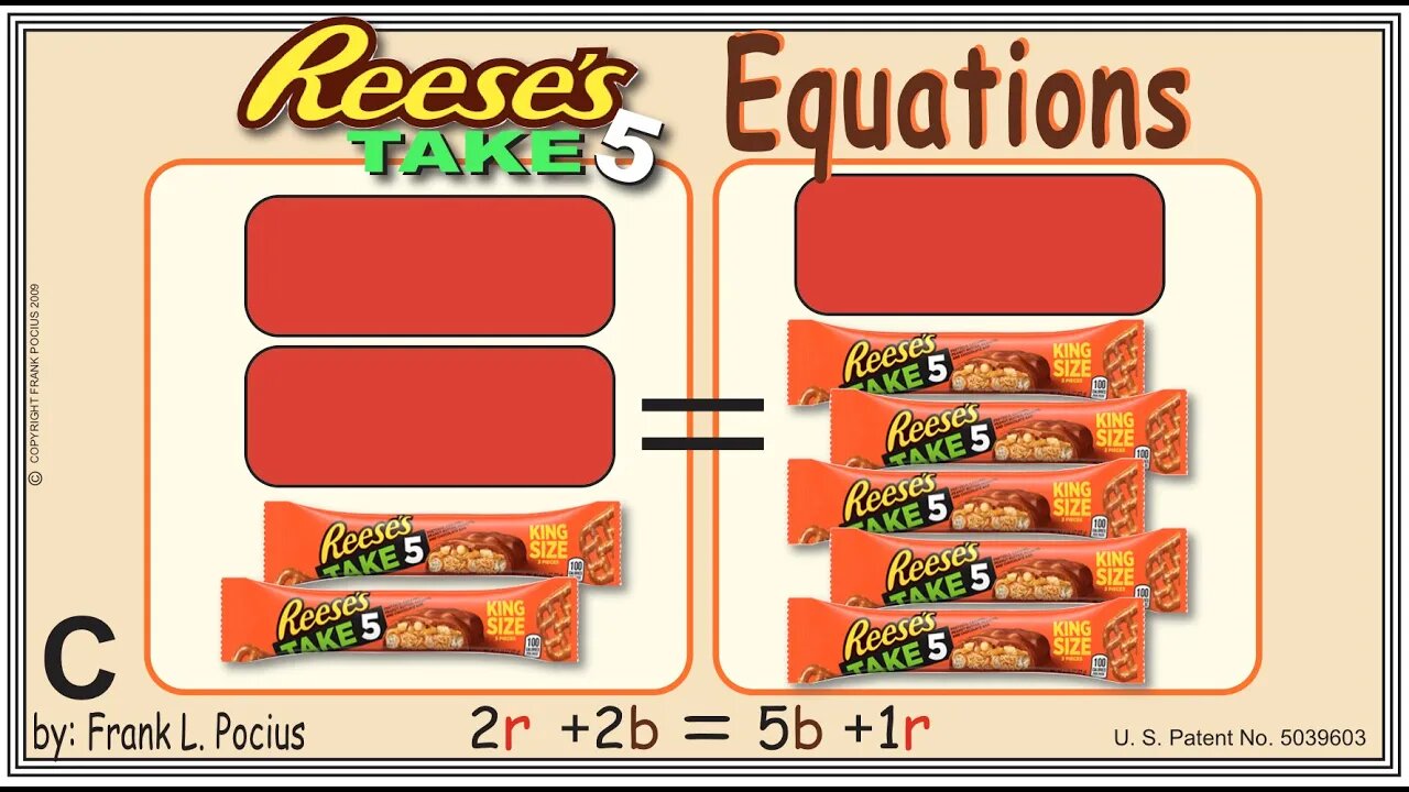 VISUAL REESES TAKE-5 2r+2b=5b+1r EQUATION _ SOLVING EQUATIONS _ SOLVING WORD PROBLEMS