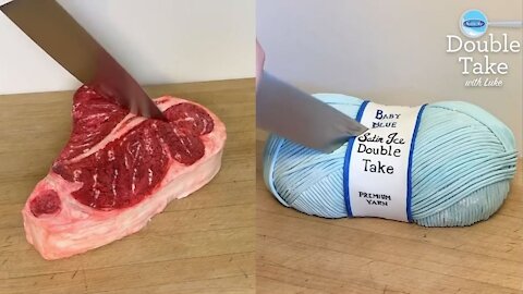 Weirdly realistic cake cutting