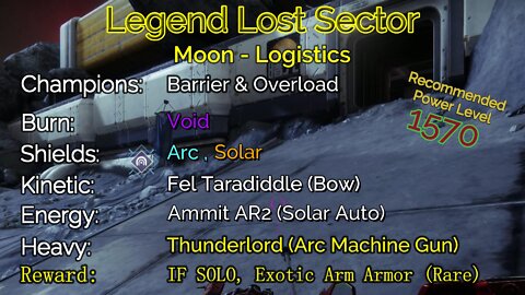Destiny 2 Legend Lost Sector: Moon - K1 Logistics on my Titan 9-30-22