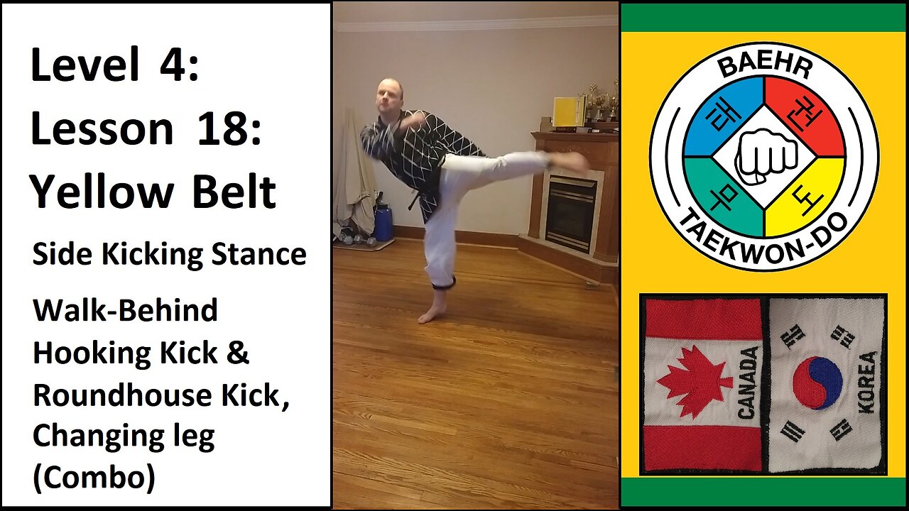 Baehr Taekwondo: 04-18: Green Stripe: Side Kicking Stance - WB Hook Kick and Rndh Kick, Chg Leg