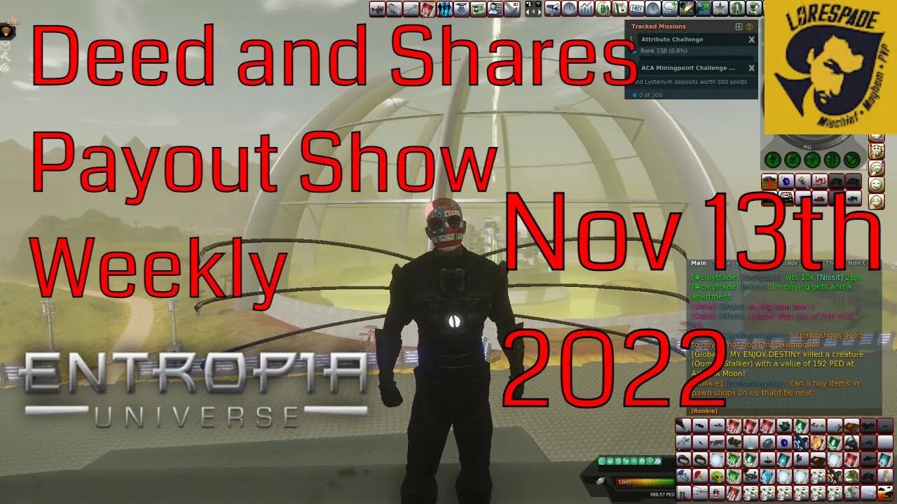 Deed and Shares Payout Show Weekly For Entropia Universe Nov 13th 2022