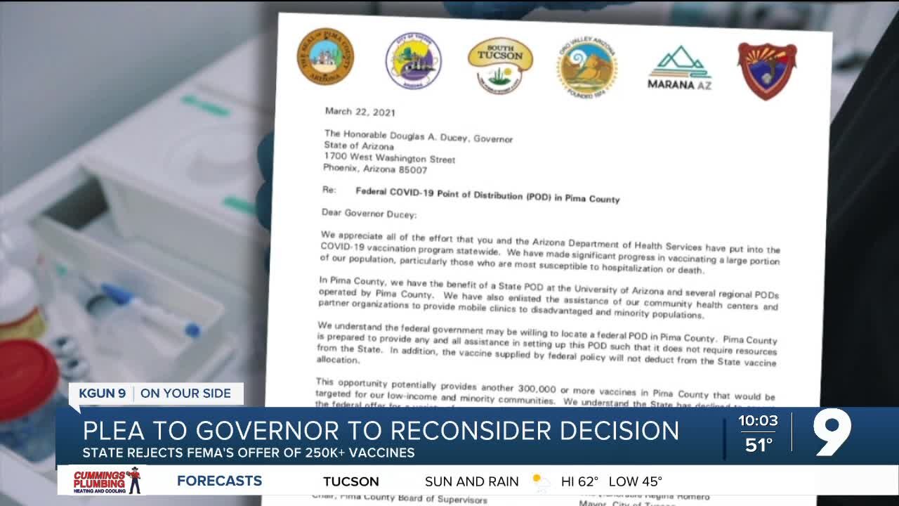 Plea to Governor to reconsider decision of FEMA offer