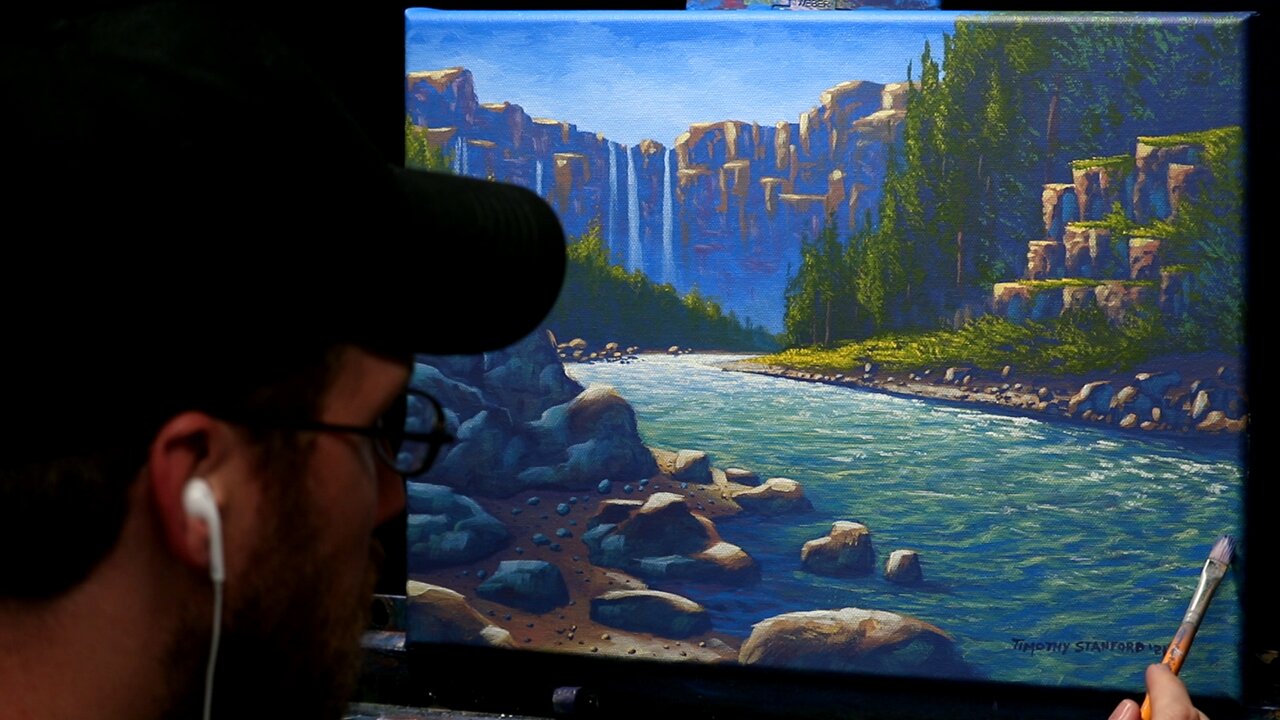 Acrylic Landscape Painting of a Rocky Stream - Time Lapse - Artist Timothy Stanford