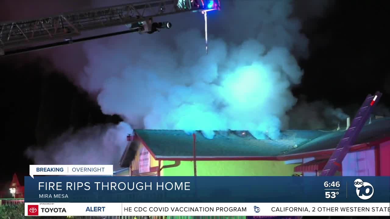 Fire damages home in Mira Mesa