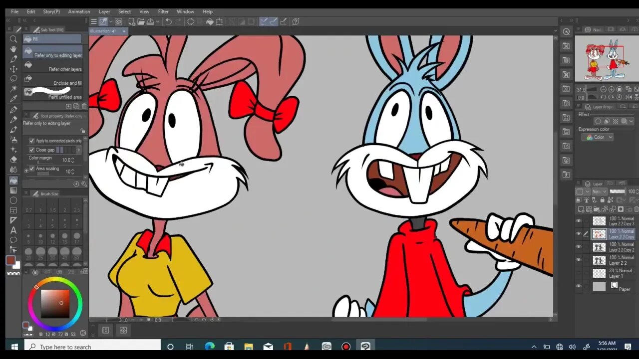 Drawing Bugs Bunny AND OTHER LOONET TOONS CHARACTERS IN Clip Studio paint