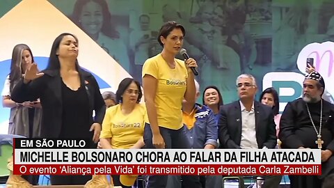 Michelle Bolsonaro chora em São Paulo ao falar do at4que à sua filha Laura e faz forte desabafo