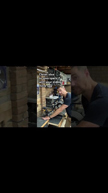 Clever space saving idea for your sliding mitre saw! #woodworking