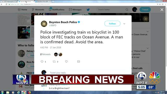 Brightline train strikes and kills bicyclist in Boynton Beach