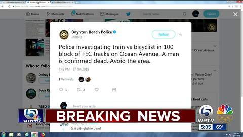 Brightline train strikes and kills bicyclist in Boynton Beach