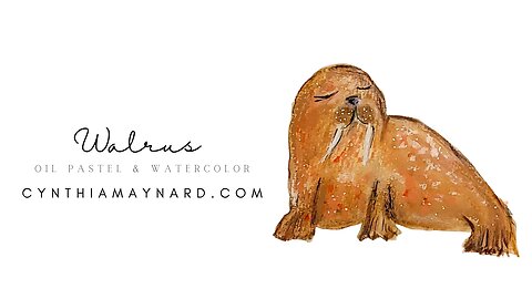 Oil Pastel & Watercolor Walrus Painting