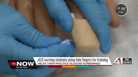 Johnson County Community College creates fake finger to train students in glucose testing