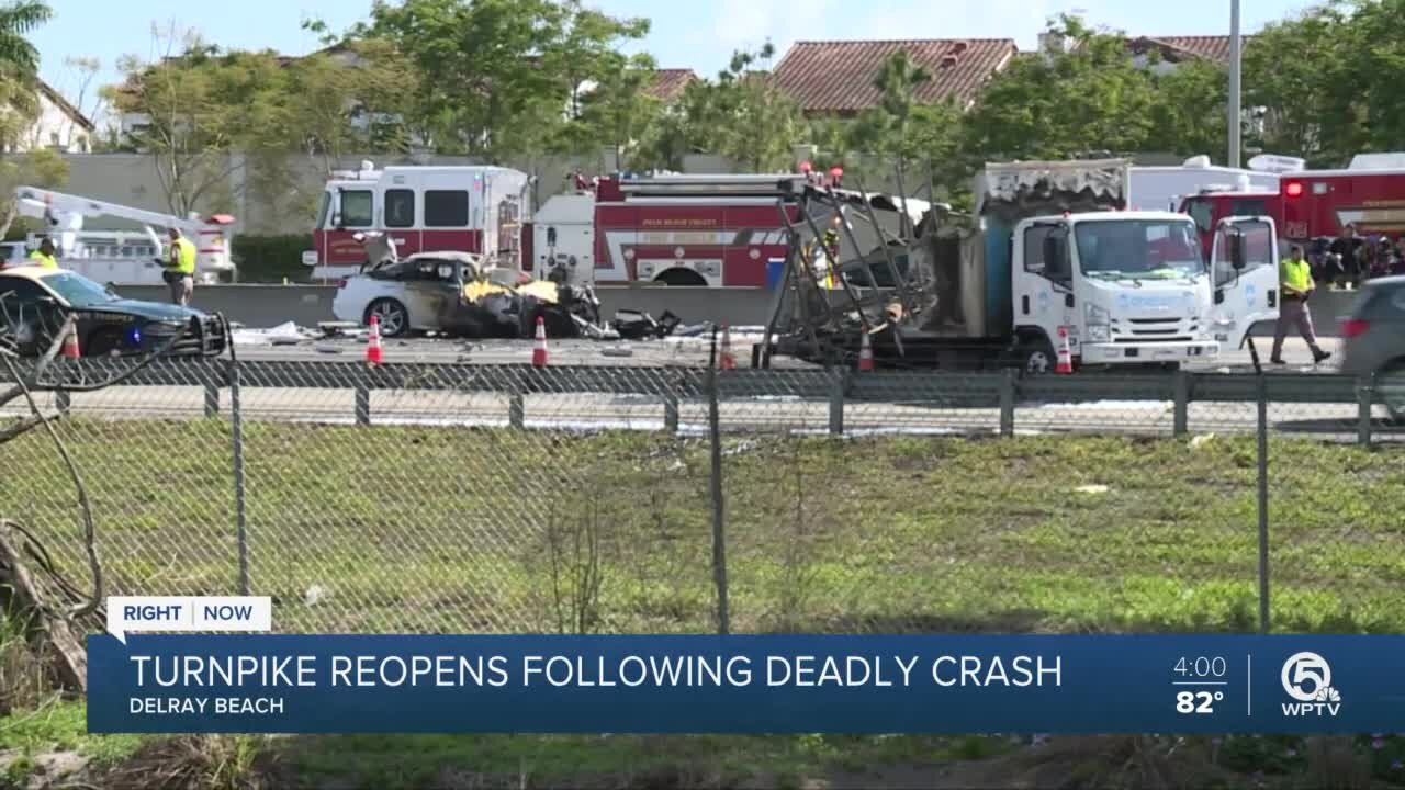 Florida's Turnpike reopens following fiery, deadly crash in west Delray Beach