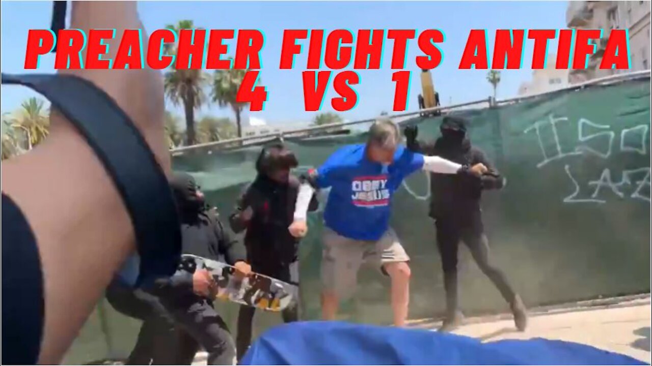 PREACHER SMASHED BY SKATEBOARD; Antifa Beat Street Preachers to the Ground in Los Angeles!