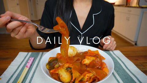 Sub [Vlog] | Living Alone Diaries | I made Korean tteokbokki, grilled steak, smashed potato | ASMR