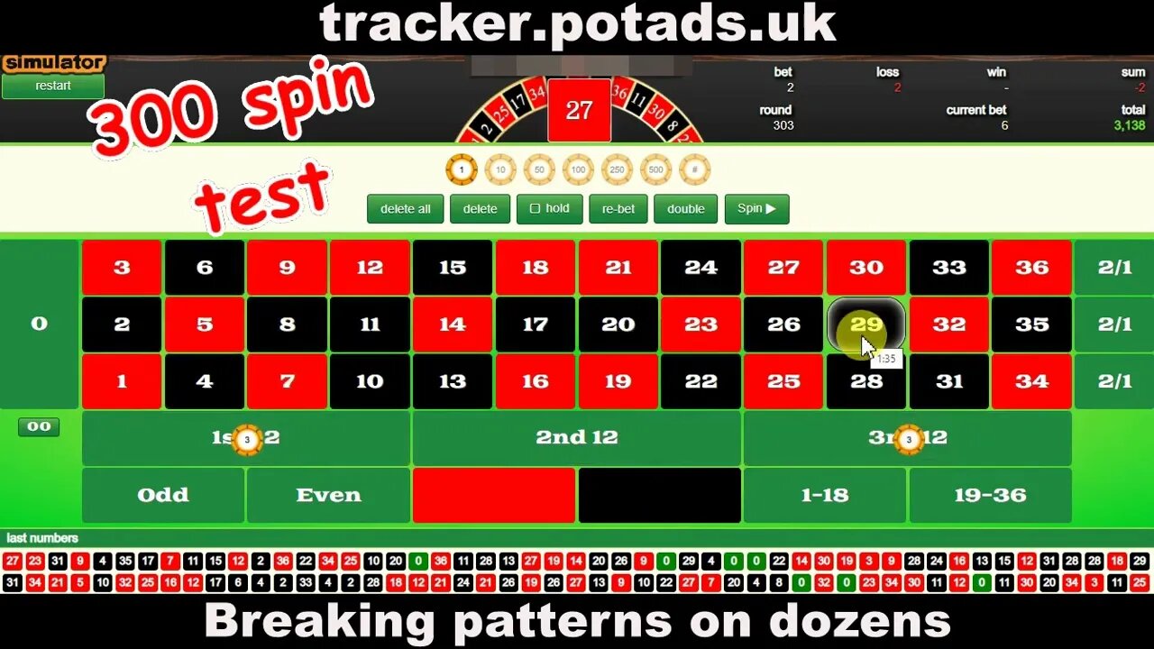 How to play dozens on roulette PART 2 - Breaking patterns 300 spin test !