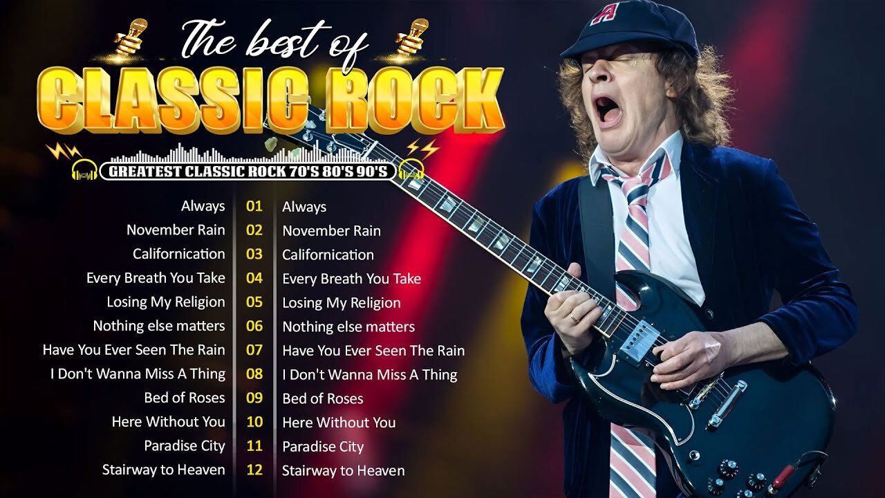 Best Classic Rock Songs 70s 80s 90s -Queen, Guns N Roses, ACDC, Nirvana,U2, Pink Floyd, Bon Jovi