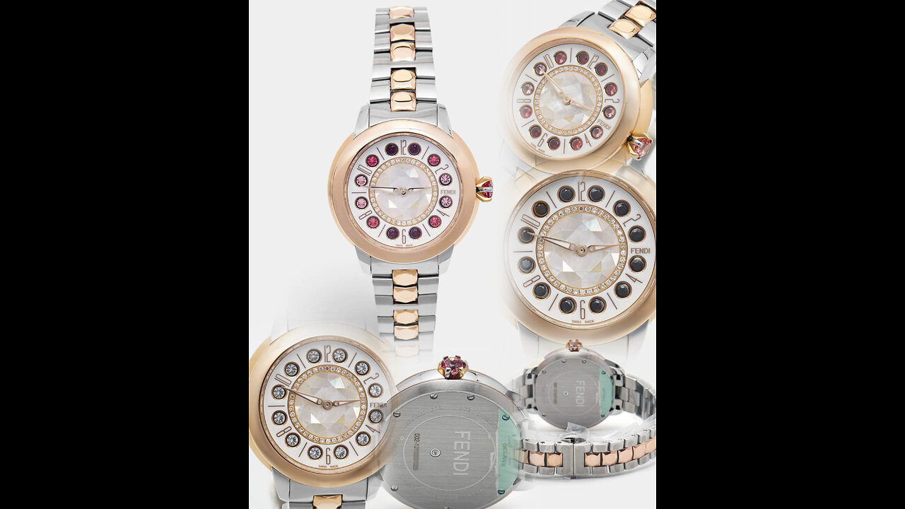 Fendi Mother Of Pearl Diamond Spinel Topaz Two-Tone Stainless Steel, Women's Wristwatch 33.50 Mm!