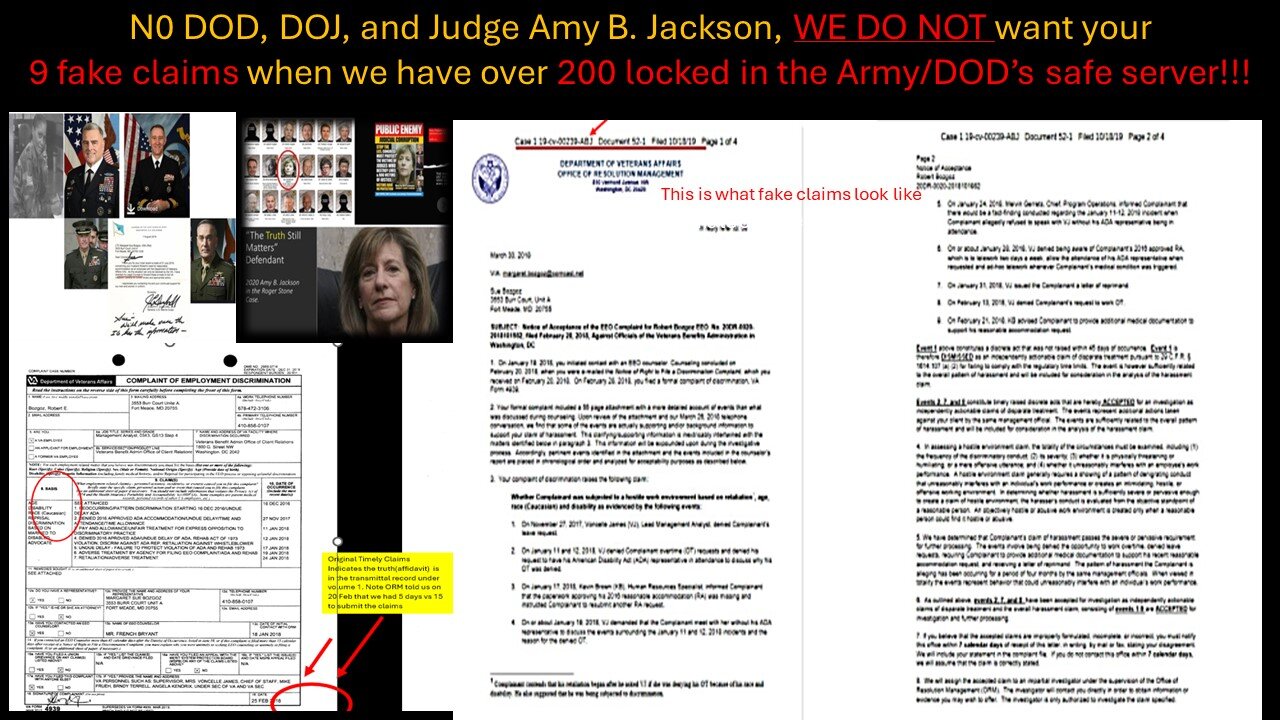 N0 DOD, DOJ, and Judge Amy B. Jackson, WE DO NOT want your 9 fake claims when we have over 200