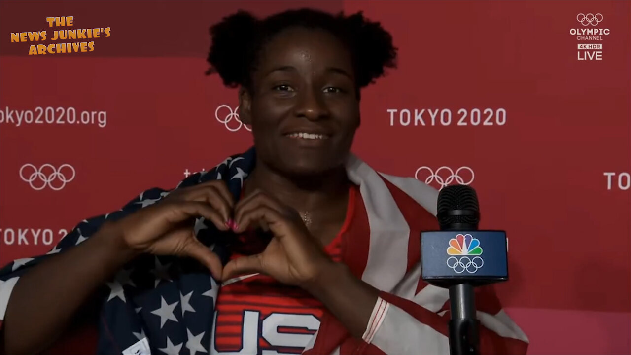 Gold medalist Tamyra Mensah-Stock: "I love representing the US. I freakin love living there..!"