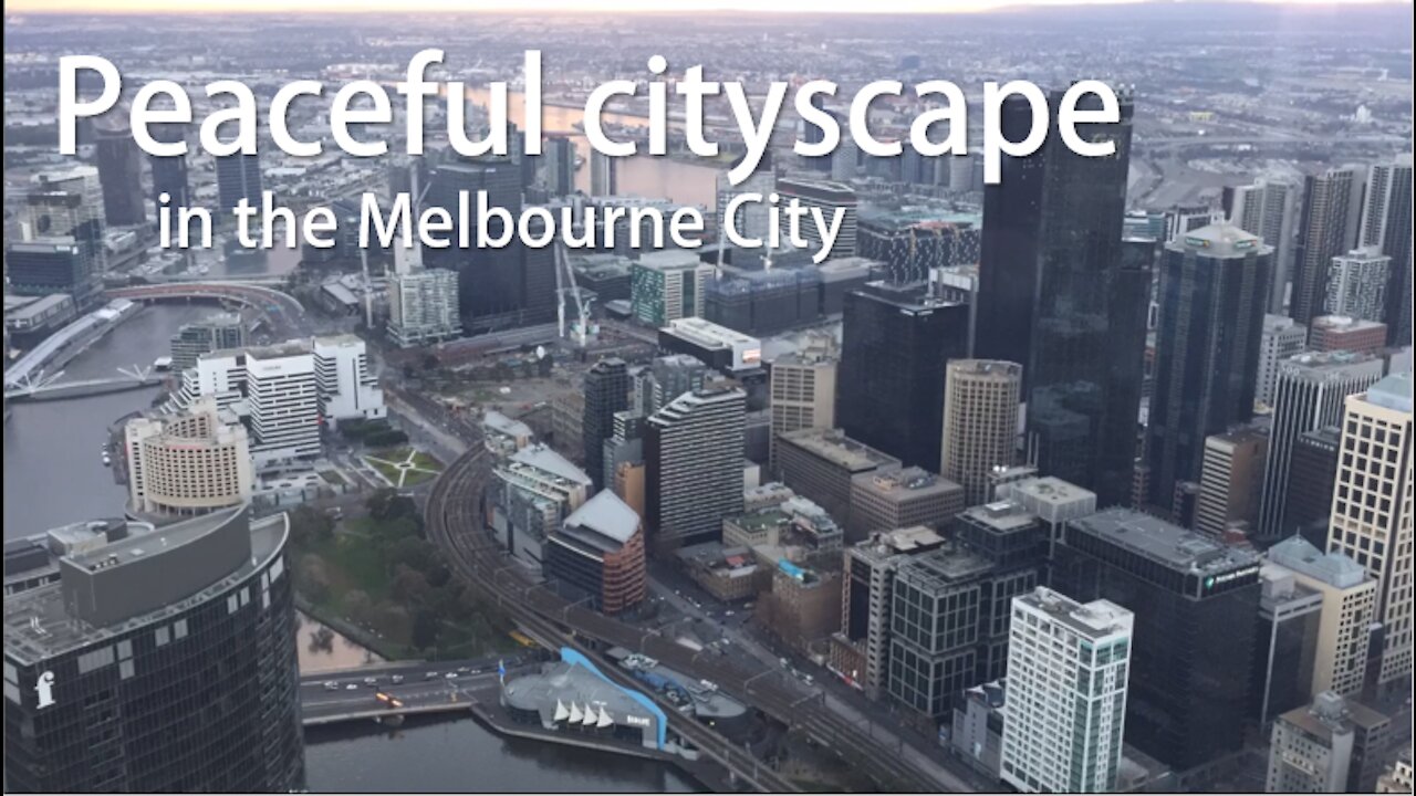 Skyscraper view of the evening Melbourne City (one take time-lapse)