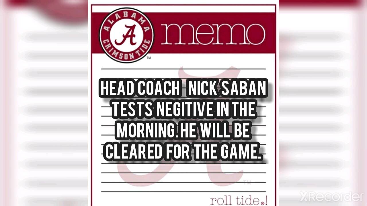 Alabama COACH NICK SABAN TEST NEGATIVE